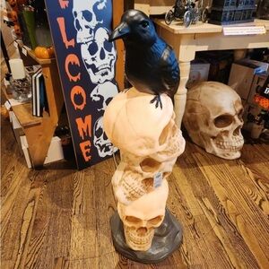 Cracker Barrel Halloween Decoration 3ft Skull Stack with Raven Blow Mold 2024